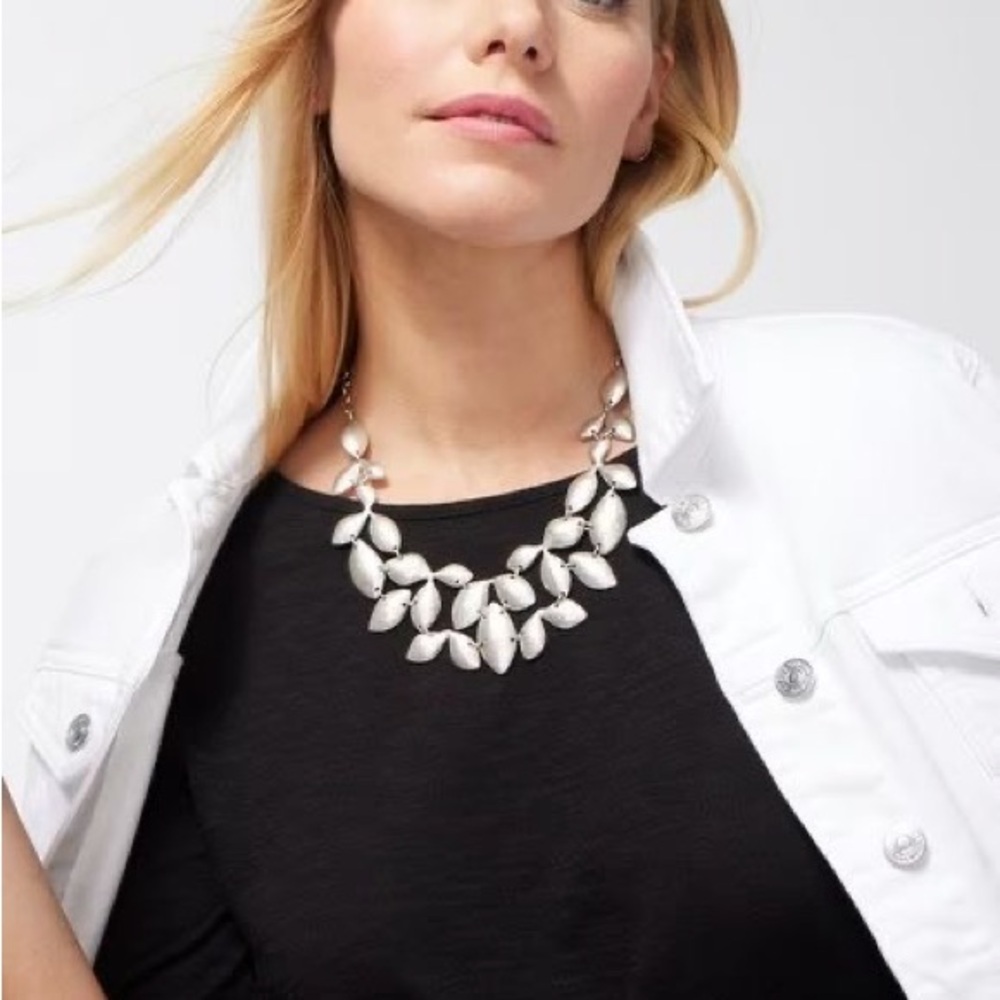 Chico's Silver Leaf Bib Chain Necklace